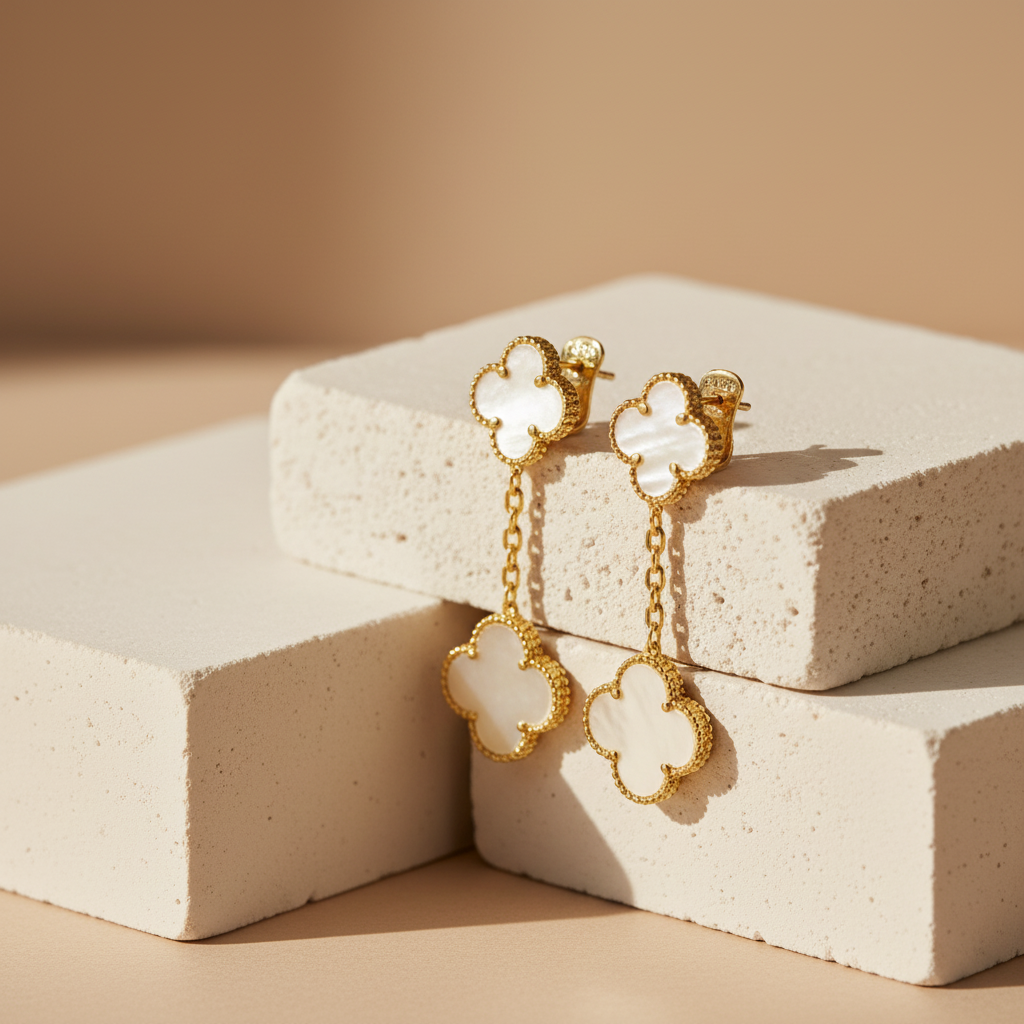 Long 2flower earrings  (white)