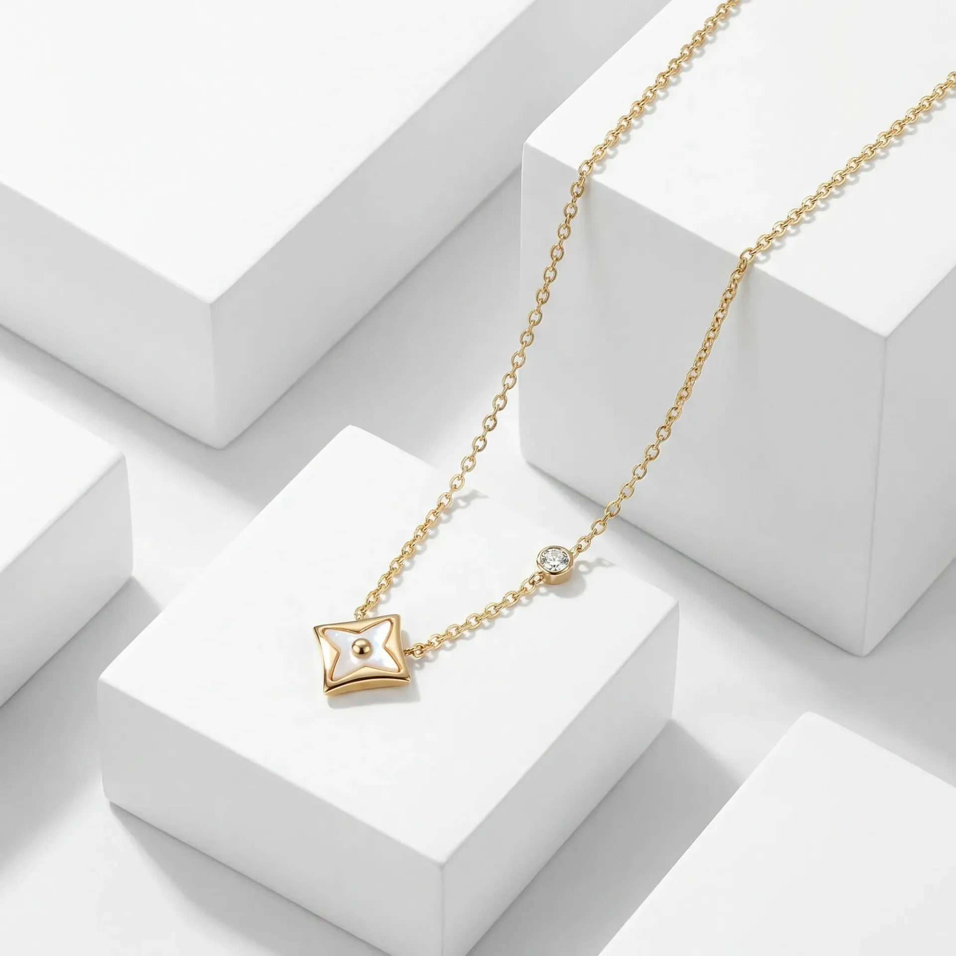 Elegant Square necklace star shape  (white)