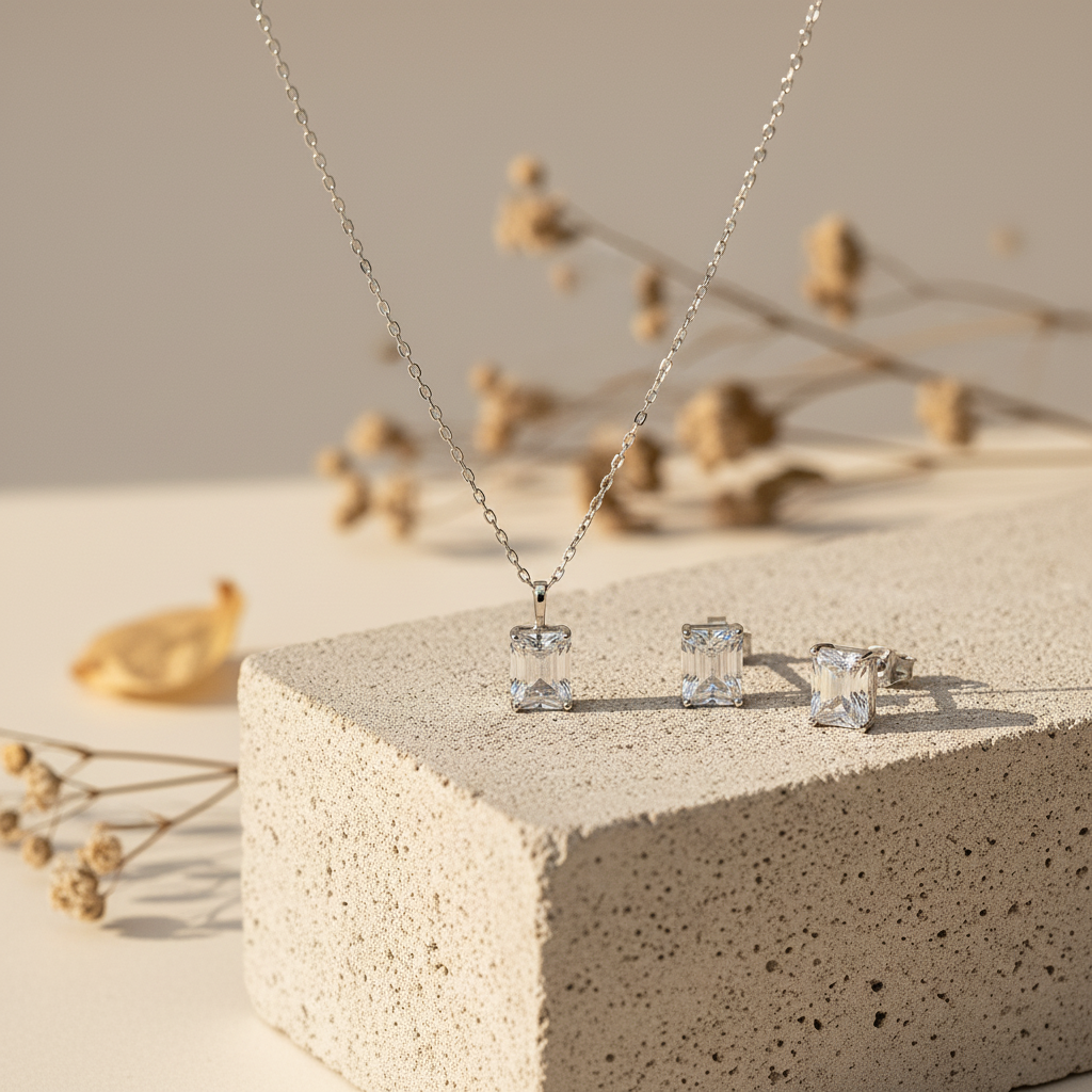 Simple square silver925 set 