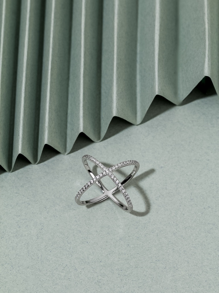 X shaped silver 925 ring