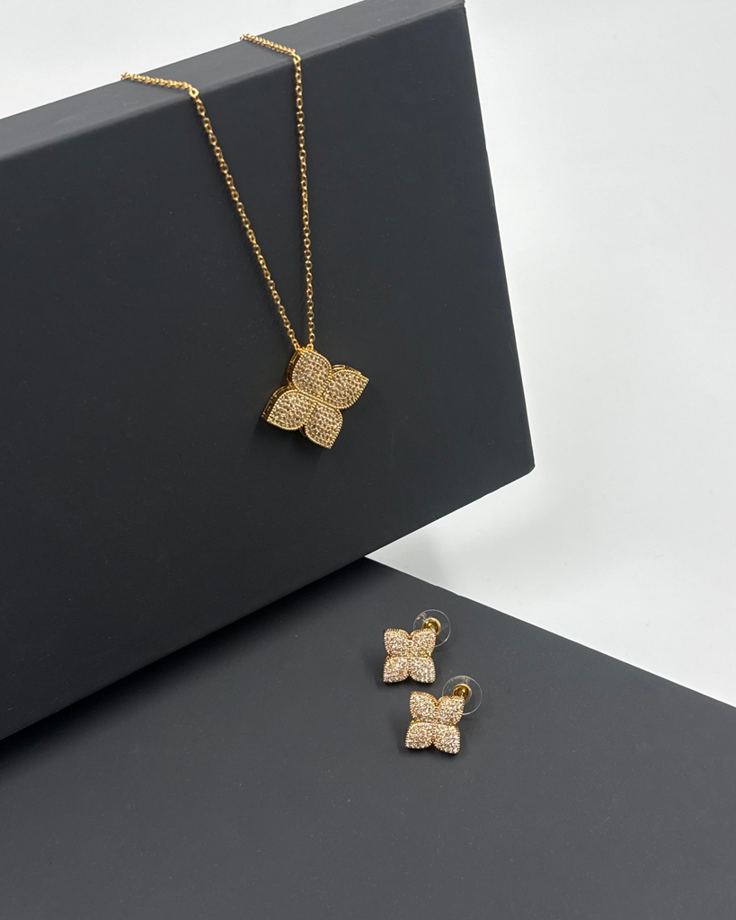 Full stone ro necklace set  (gold)