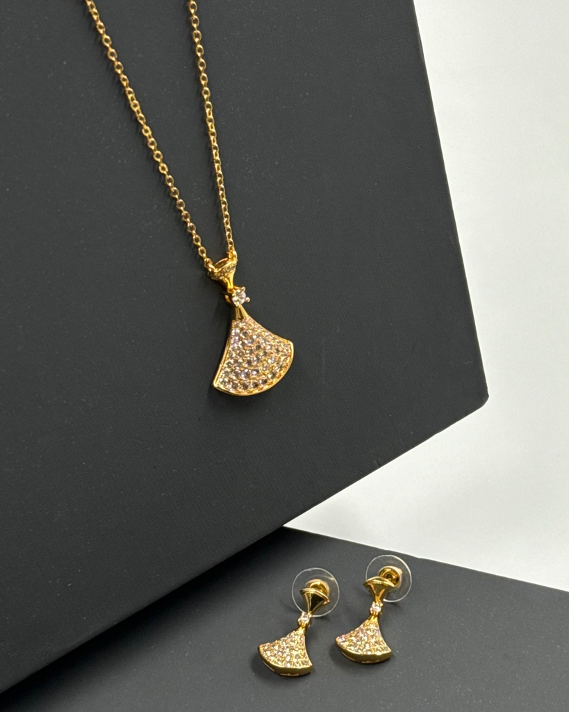 [JYS0252-G] Fan with stone necklace set (gold)