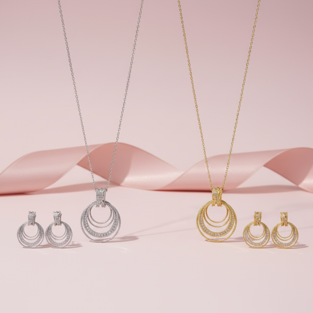 [JYS1035-G] Multi circle long necklace set (gold)