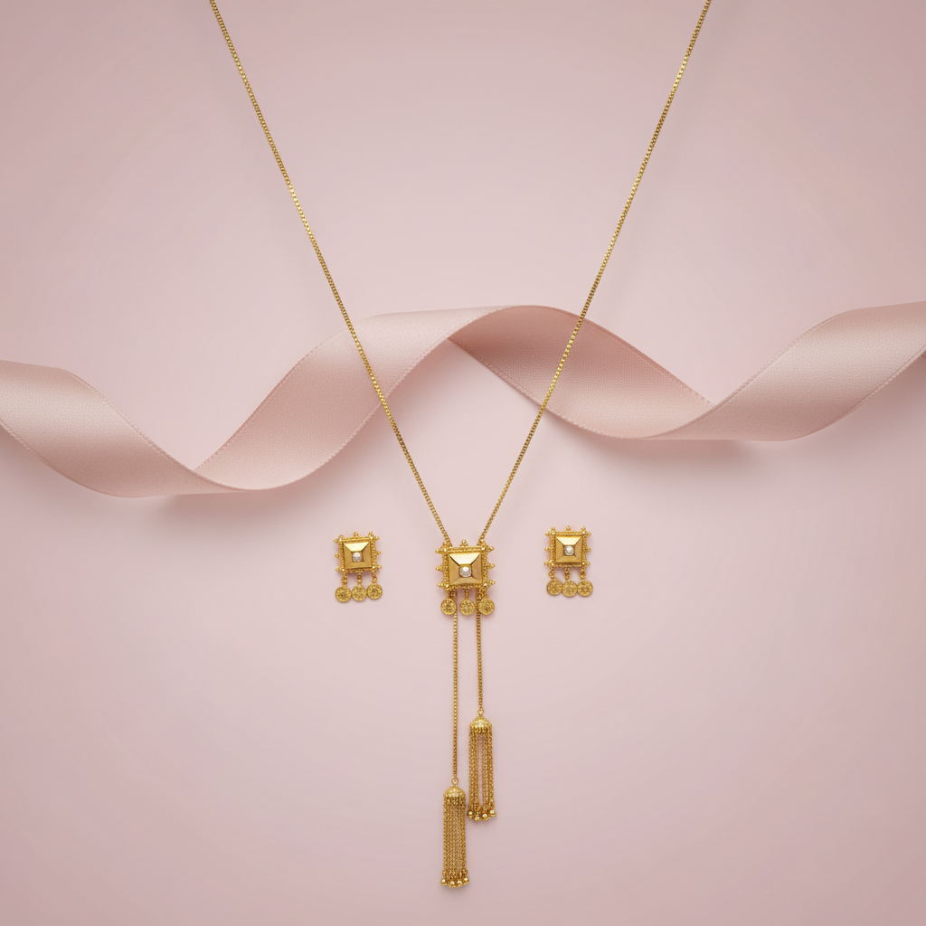 Square coins long necklace set