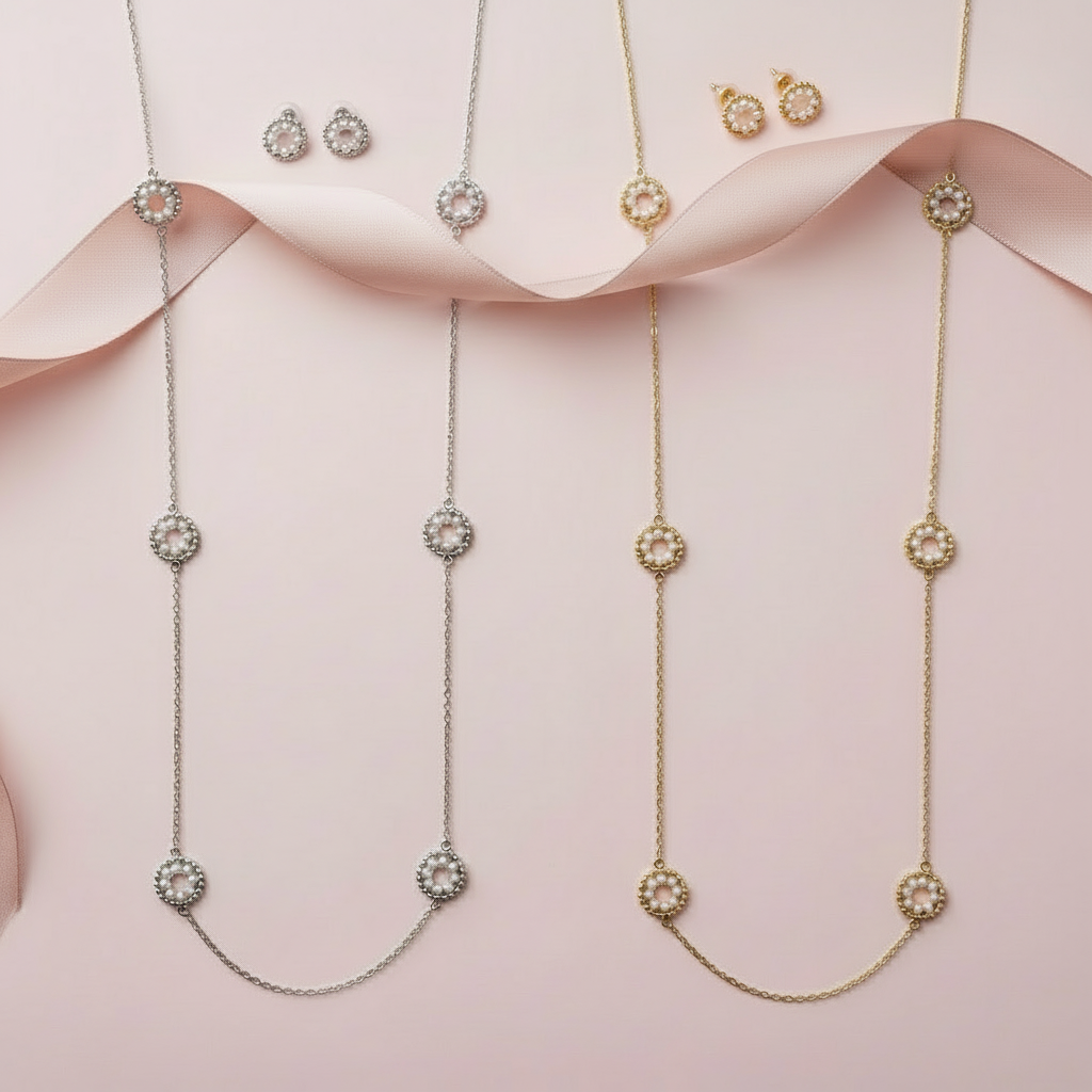 [JYS1228-G] Rounds Lulu long necklace set (gold)