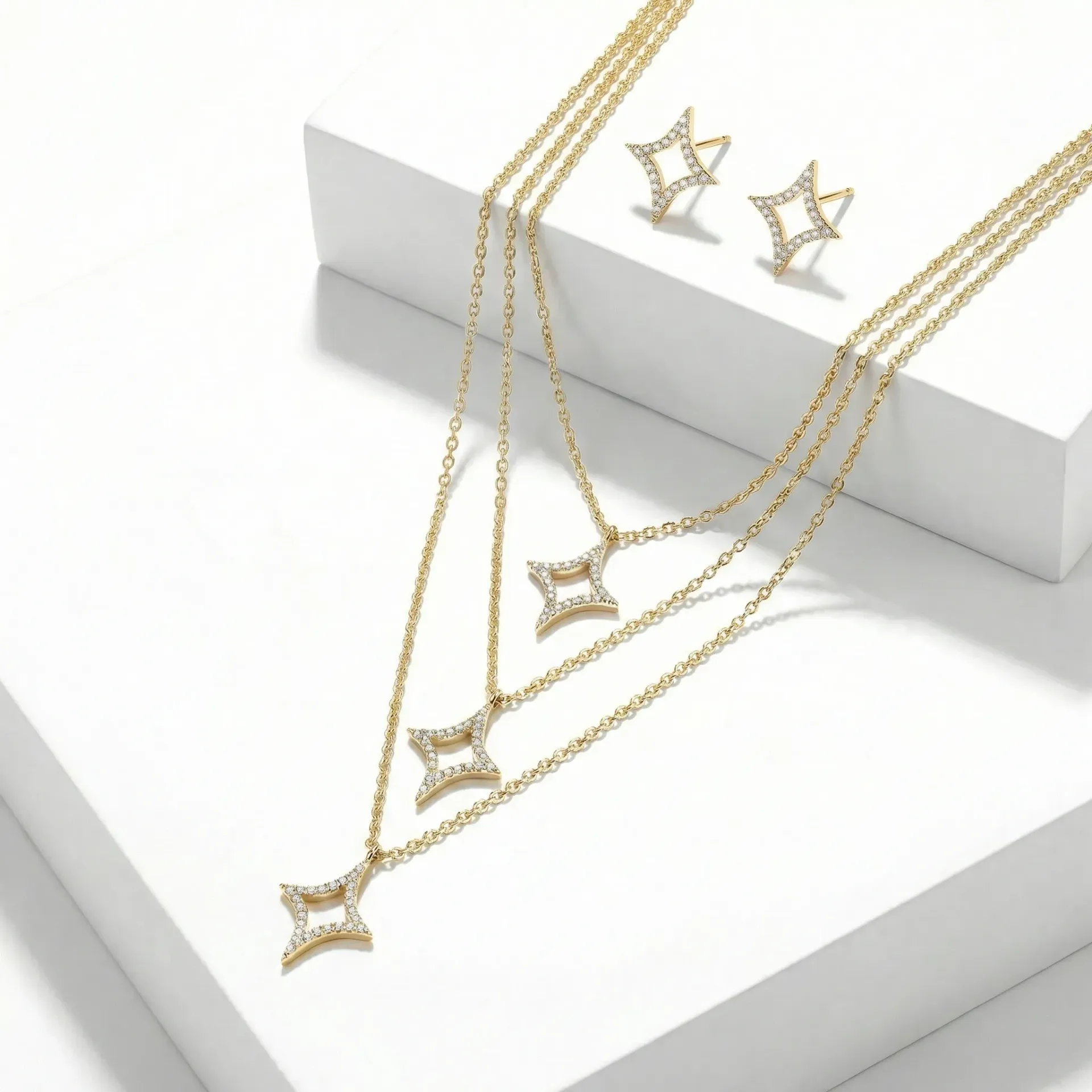 [JYS1164-G] 3layers star elegant necklace set (gold)