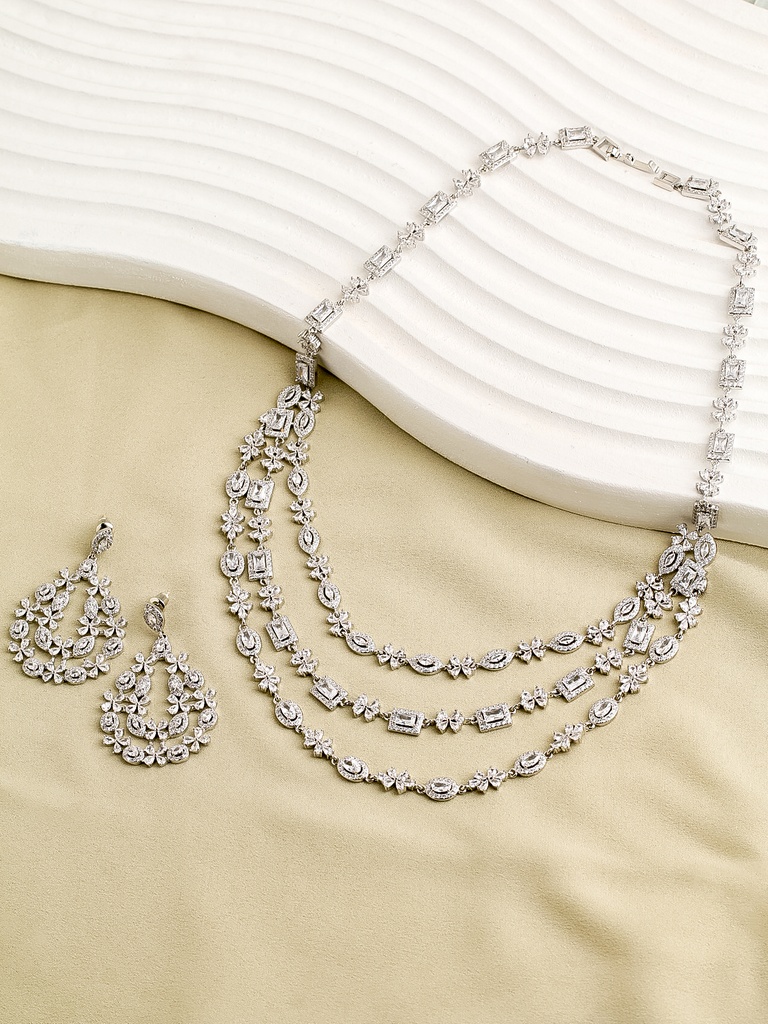 High quality 3 layers zircon necklace set