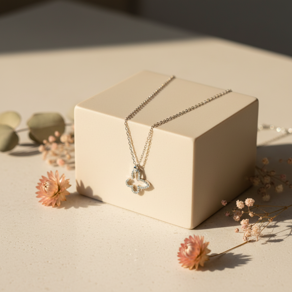 open butterfly with blue silver925 necklace 