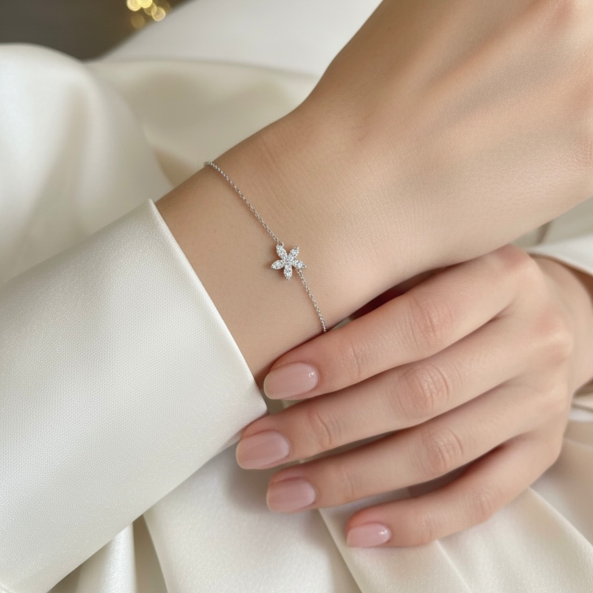 [03BL1S101048-B] سوار فضة925 على شكل زهرة صغيرة