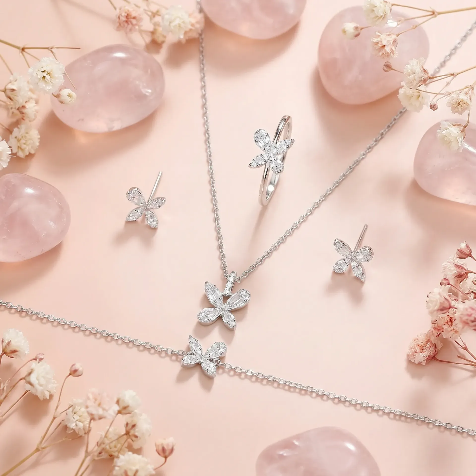 [03WS1S2402642-6S] مجموعة فضة925 على شكل زهرة لطيفة (٦)