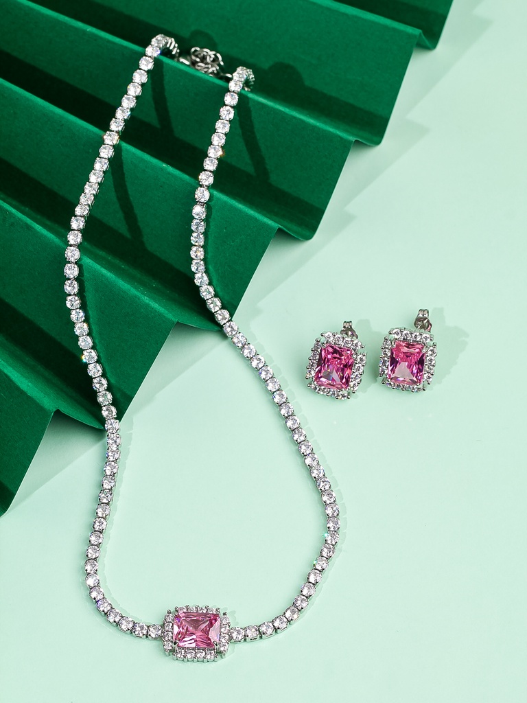Square pink tennis choker  set