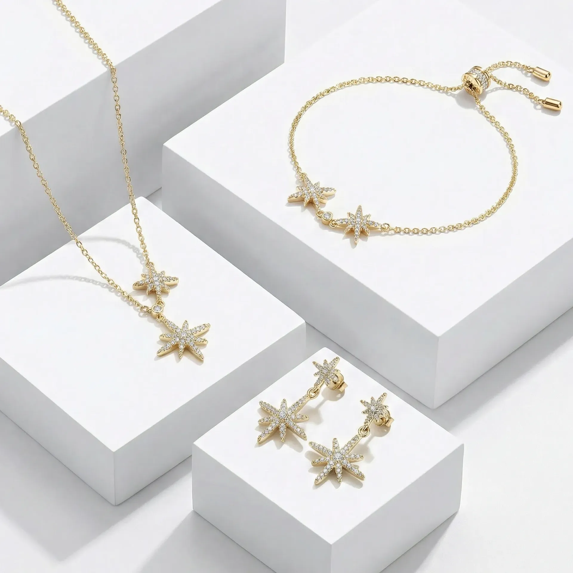 2SHINY STAR NECKLACE SET WITH BRACELET (gold)