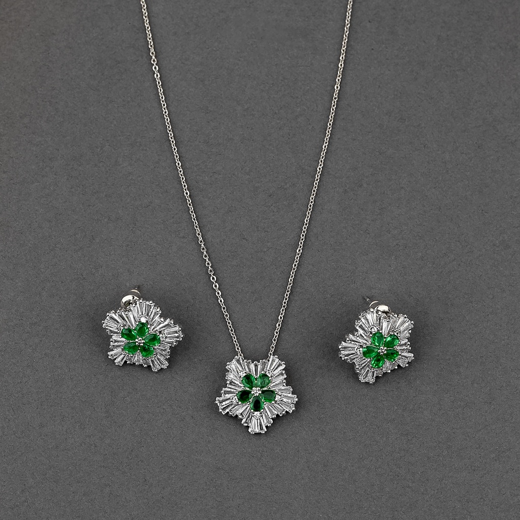 [N140060703-W] Cute snow flower necklace set (green)