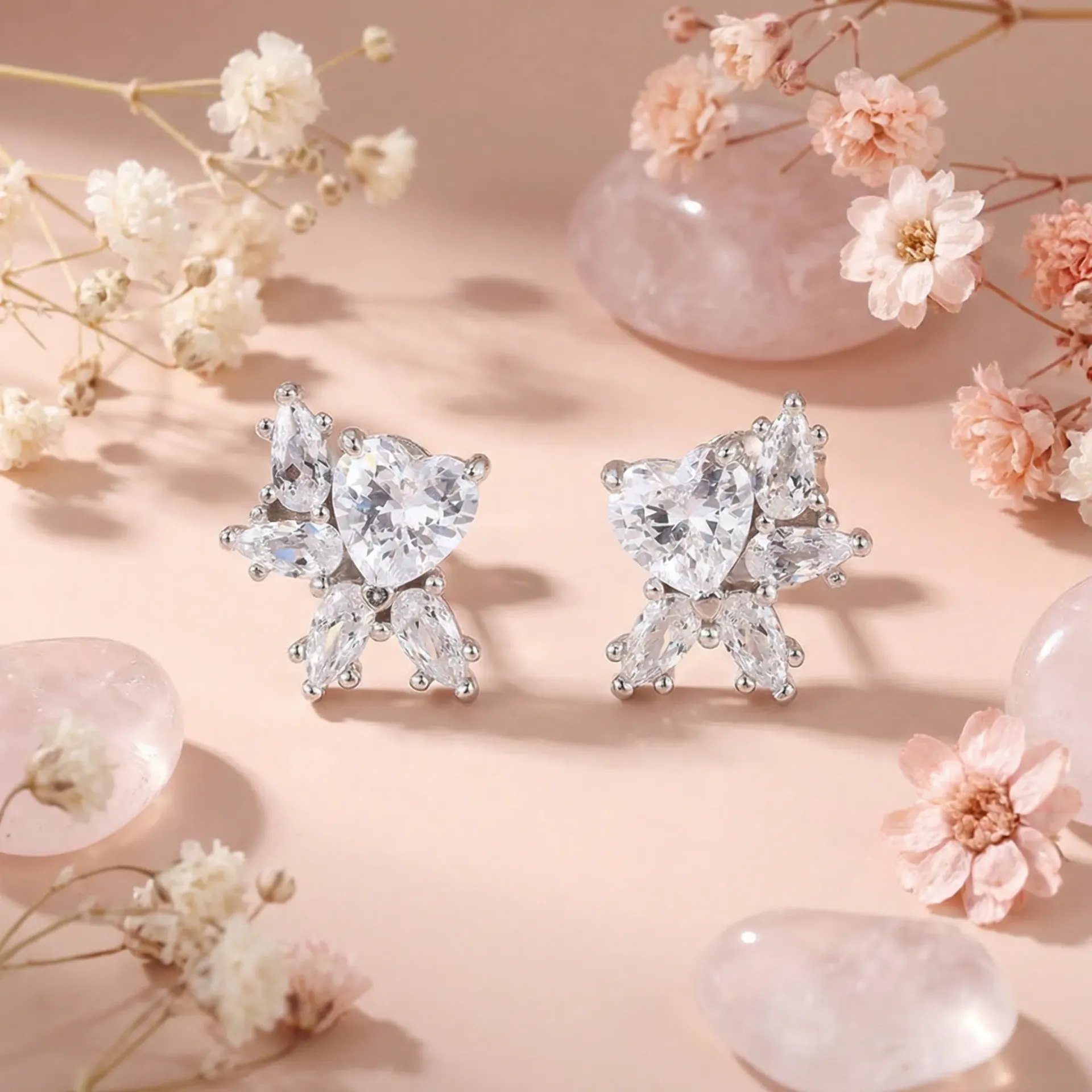 heart 4drops silver924 earring