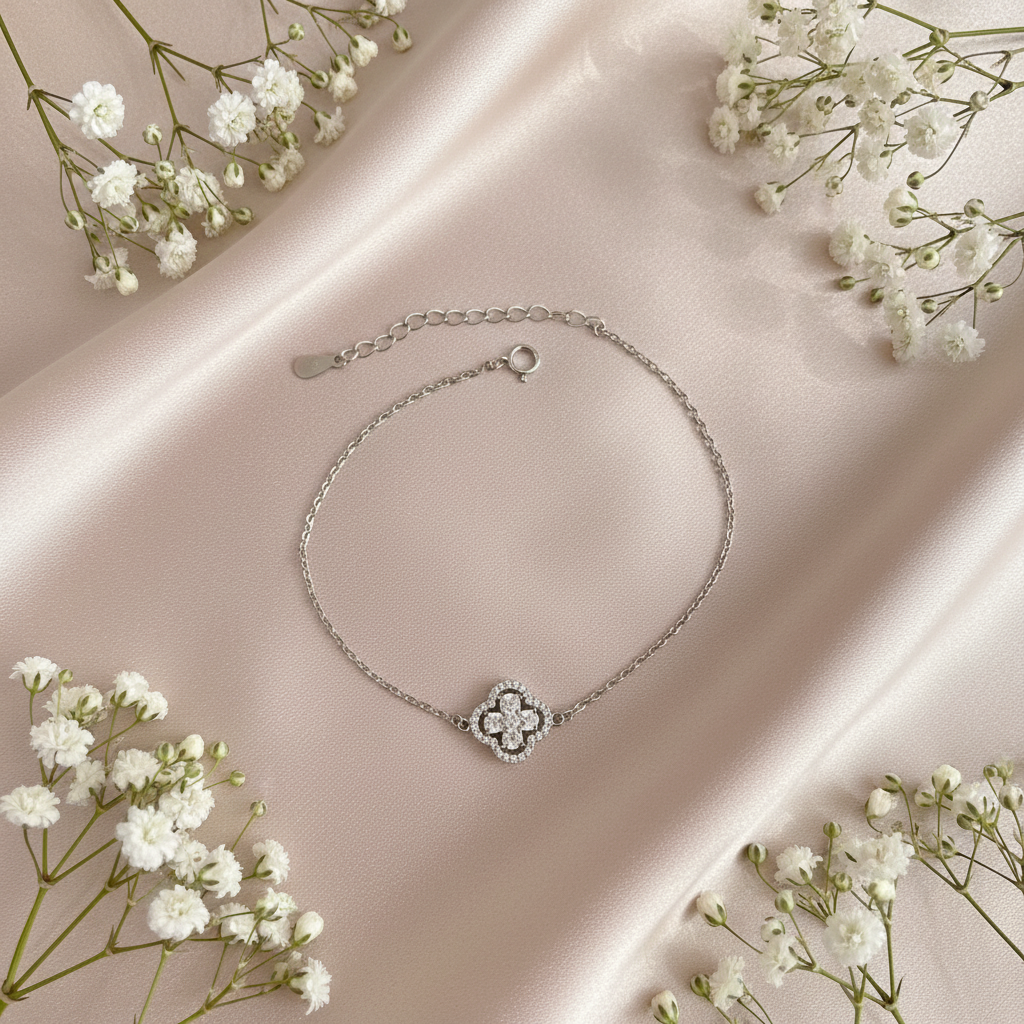 [C7083] flower with stone silver925 bracelet