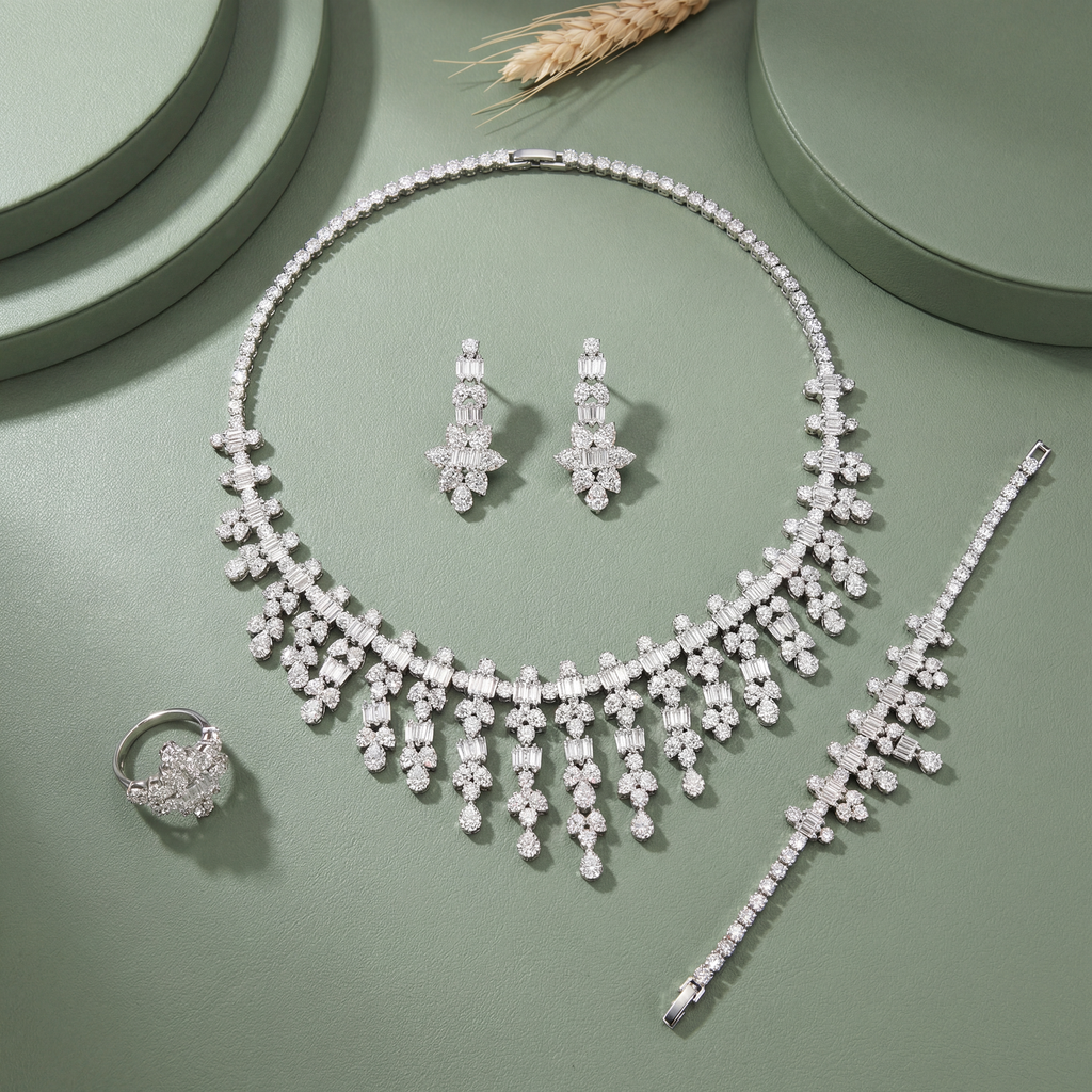 Leaf drops elegant zircon set