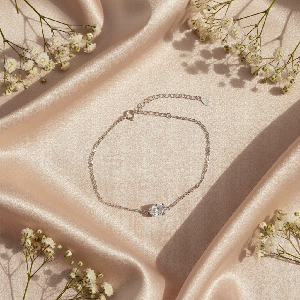 [C6509] oval stone silver925 bracelet 