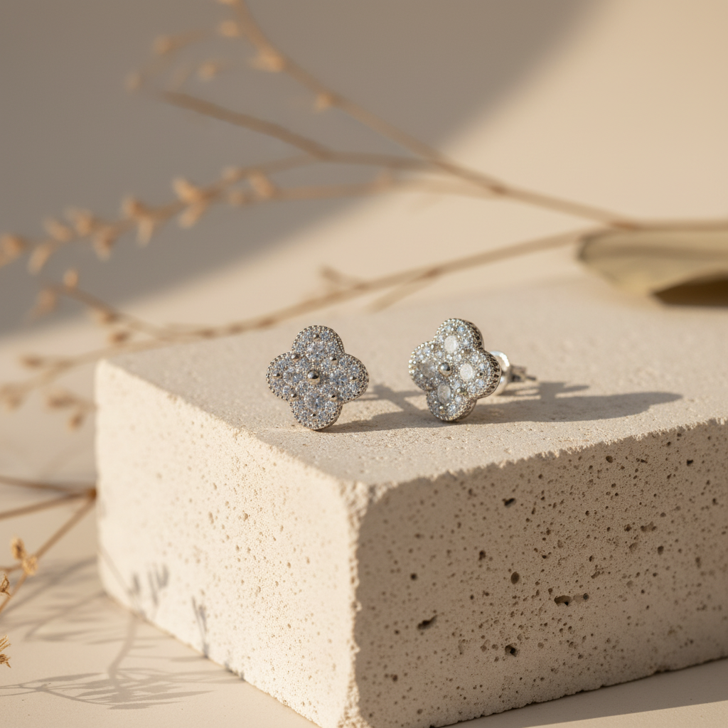 [B20823-E] flower stone silver925 earring 