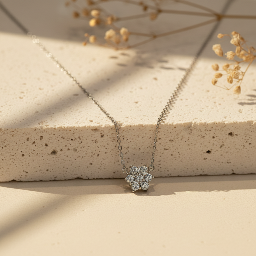 [B21861-P] cute snow silver925 necklace