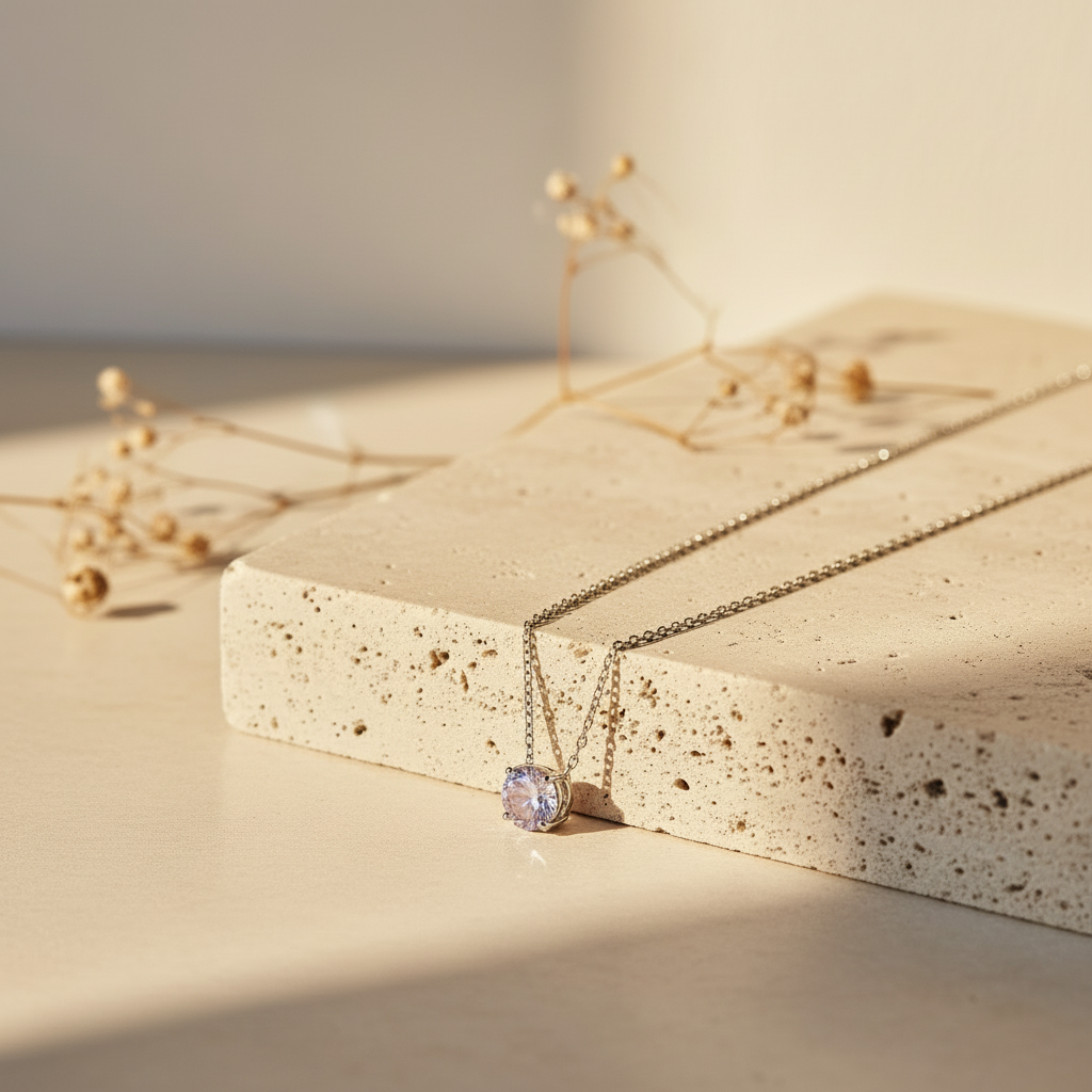 [B22002-P] pink stone silver925 necklace