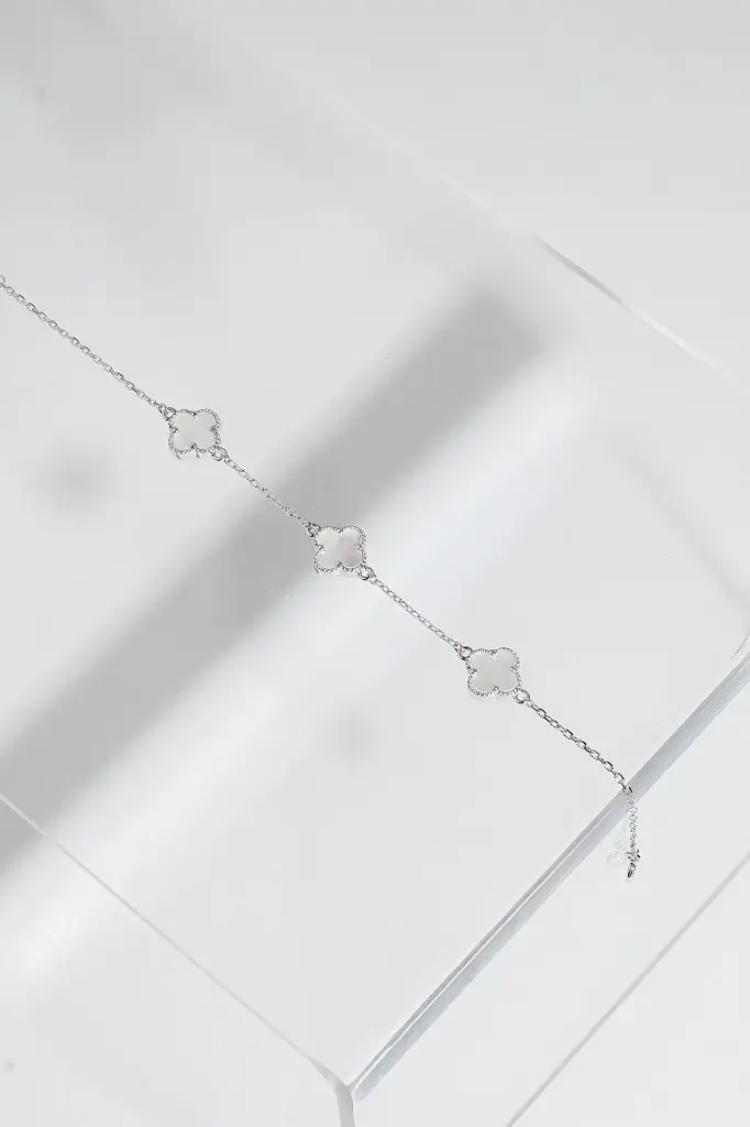 [C6171-W] 3 flowers  silver 925 bracelet   (white)