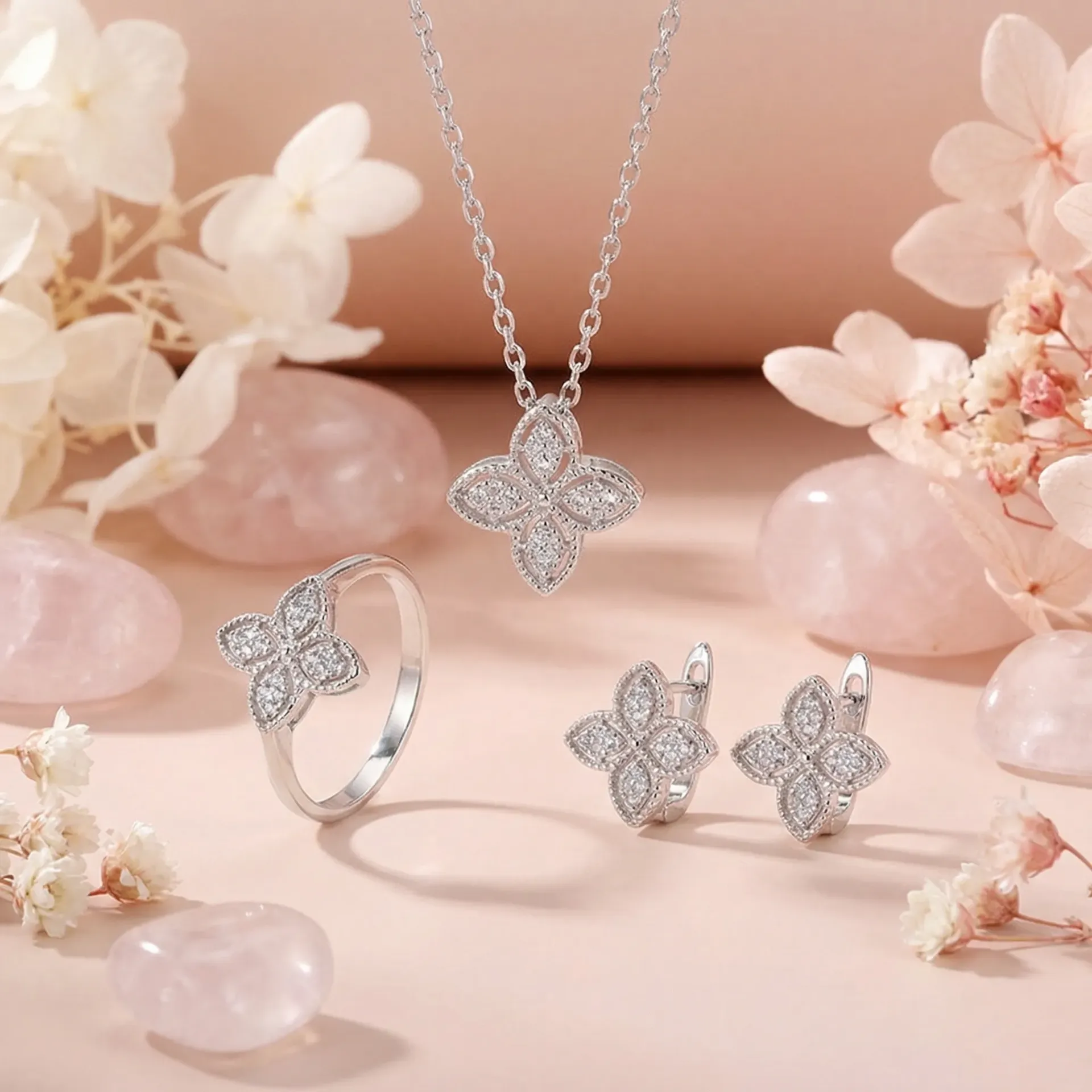 [B22308-S-6] مجموعة فضة925 بحجر رو (٦)