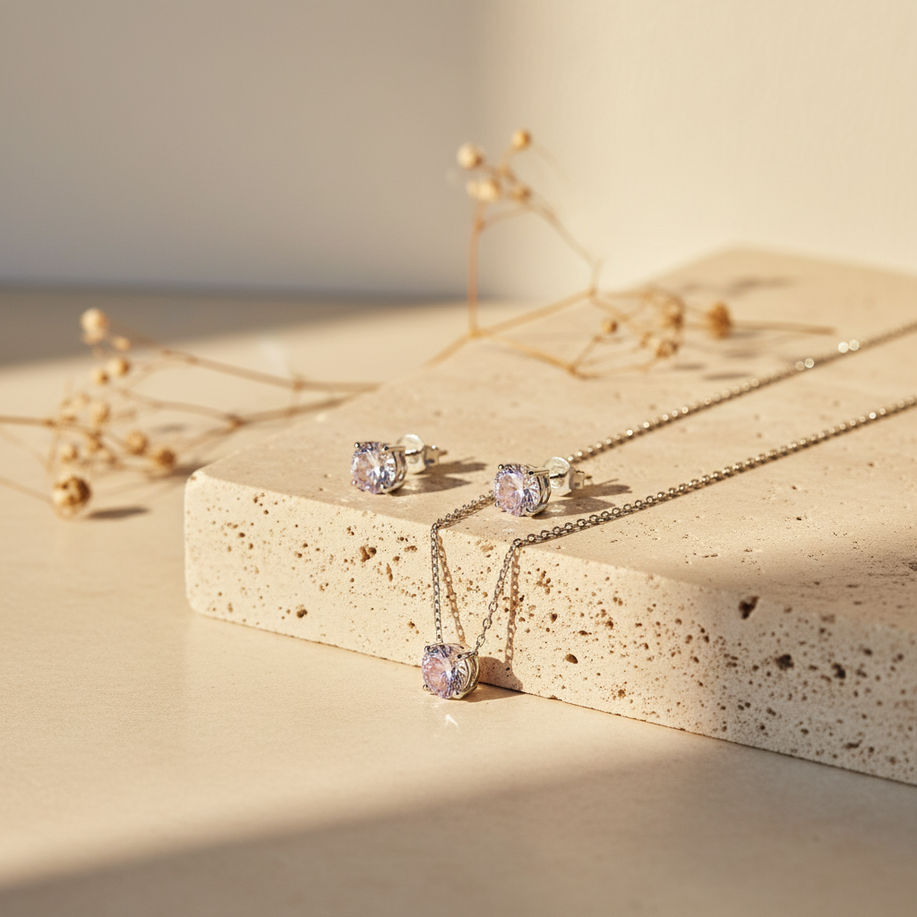 pink stone silver925 SET