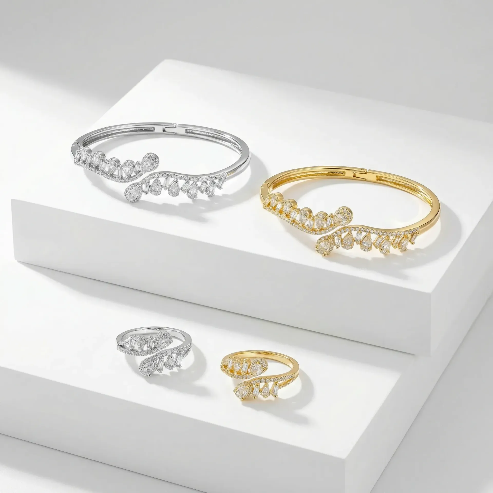 multi drops smooth bangle with ring  (gold)