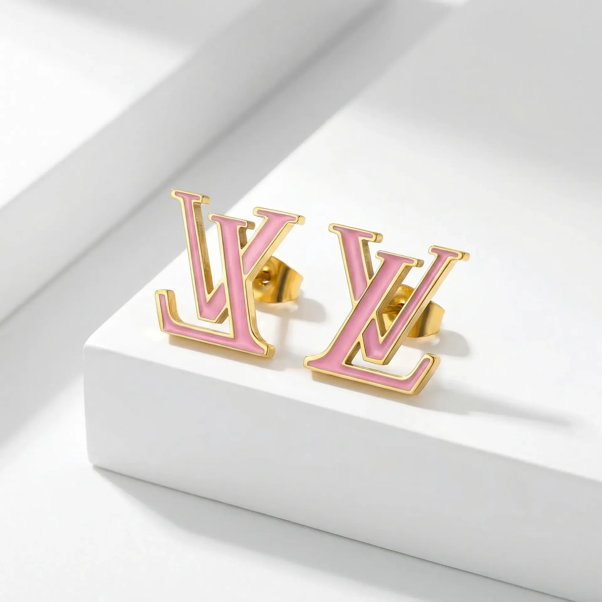pink lv earrings