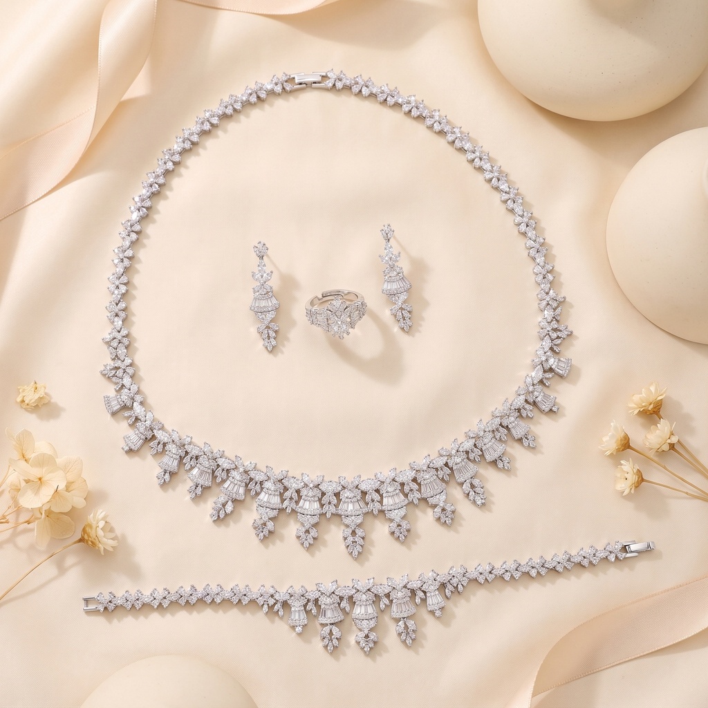 Leaf and bell drop design zircon set