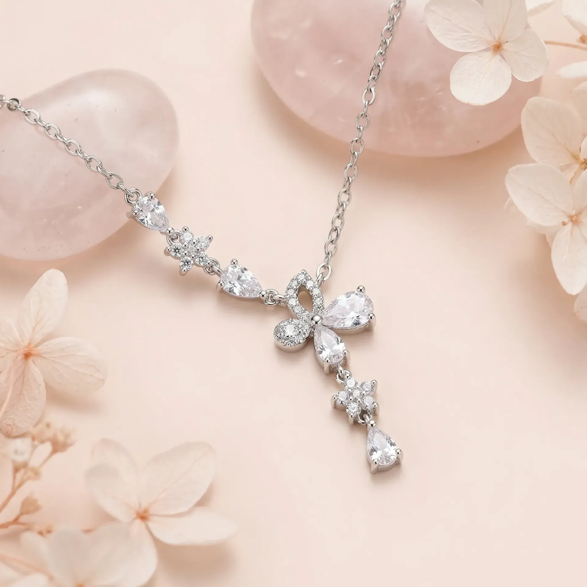 half flower butterfly silver925 necklace