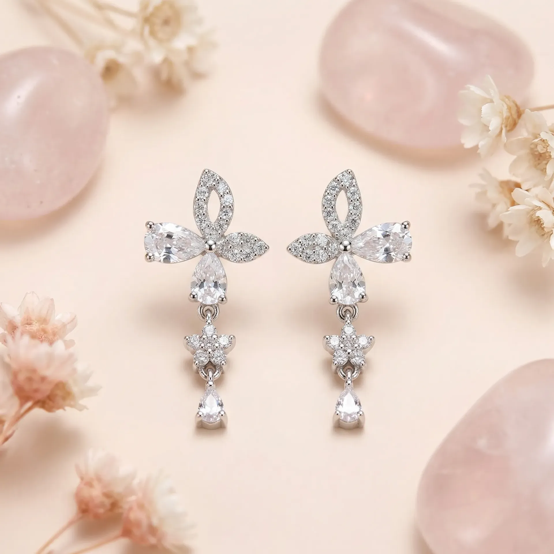 half flower butterfly silver925 earrings