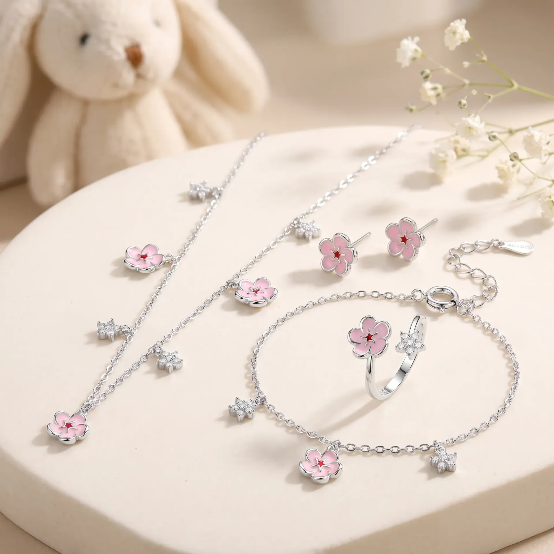 pink flower baby silver925 set (٣)