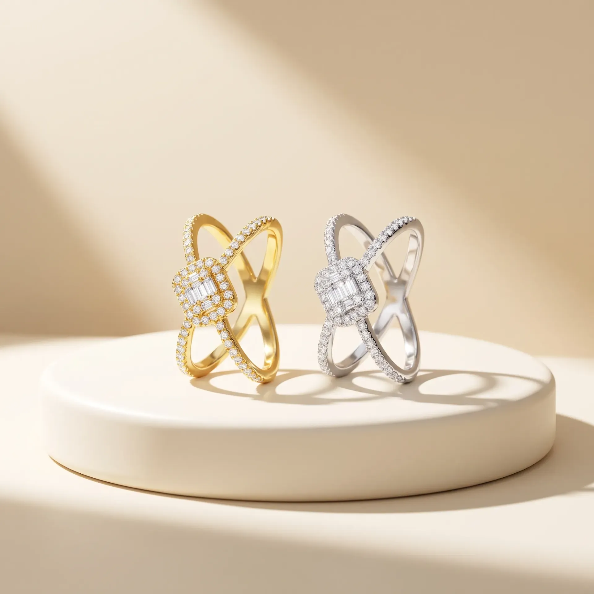 x shape square silver925 ring (6, gold)