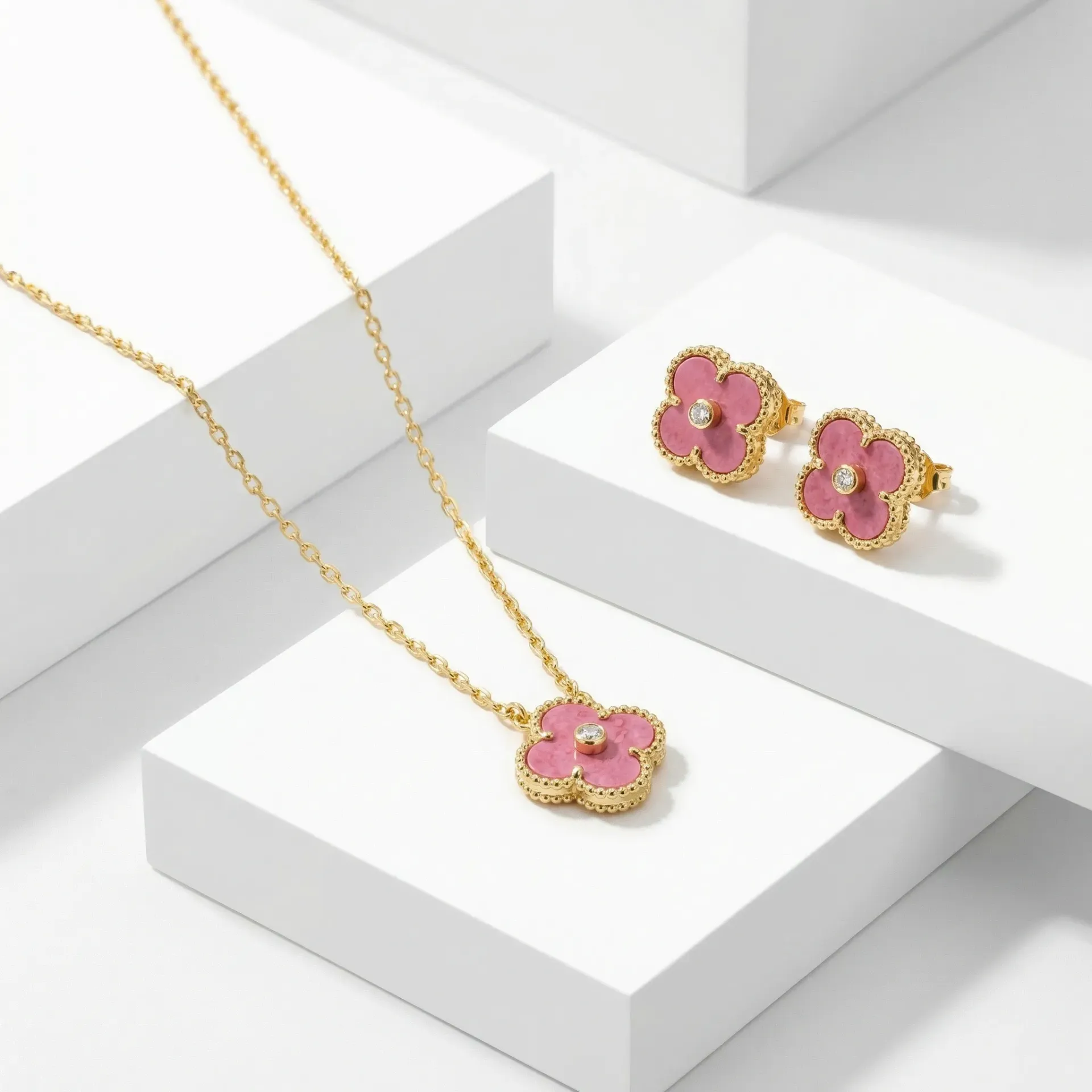 flower with stone necklace set