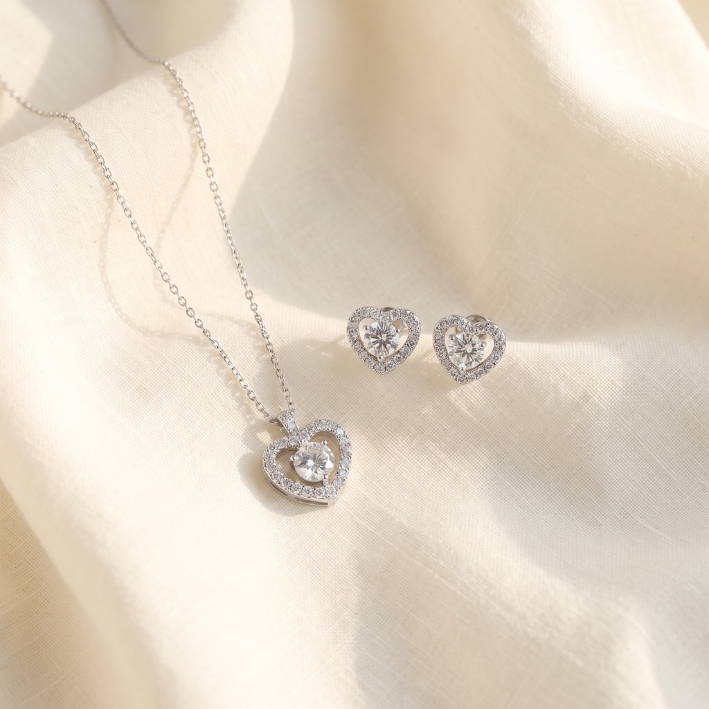 Heart stone necklace set