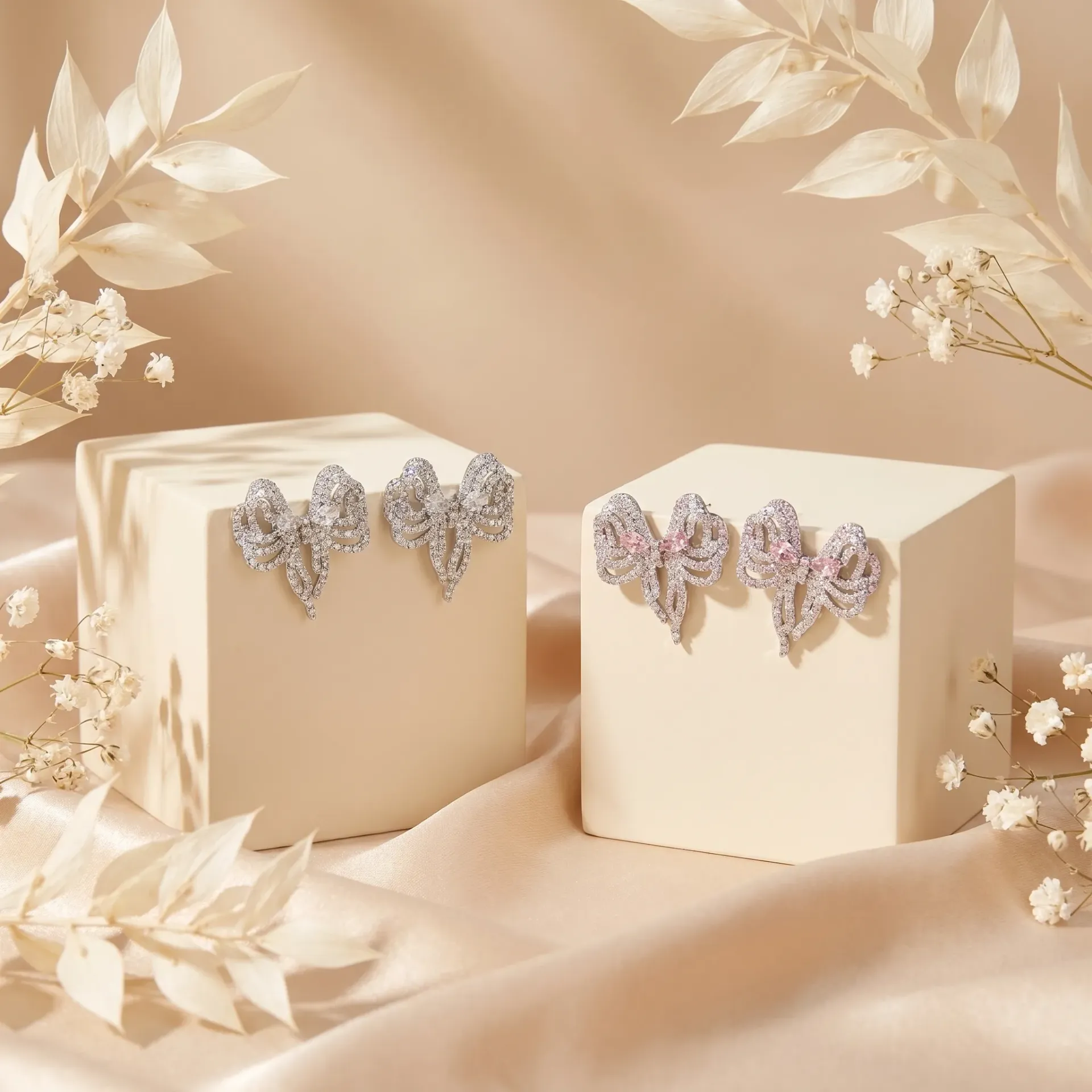 fyonka with pink zircon earrings (white)