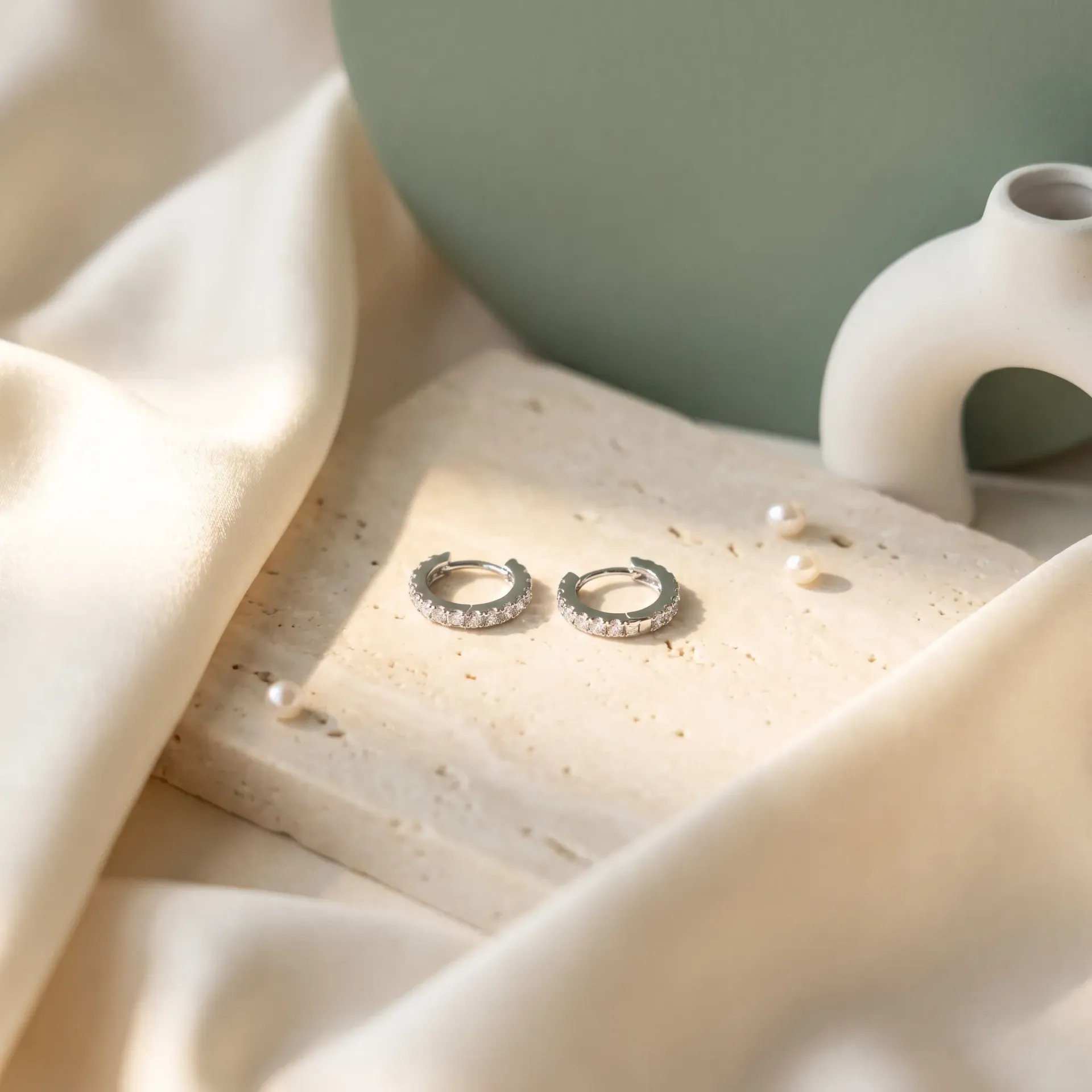 [D7759] Pave hoop silver925 earrings
