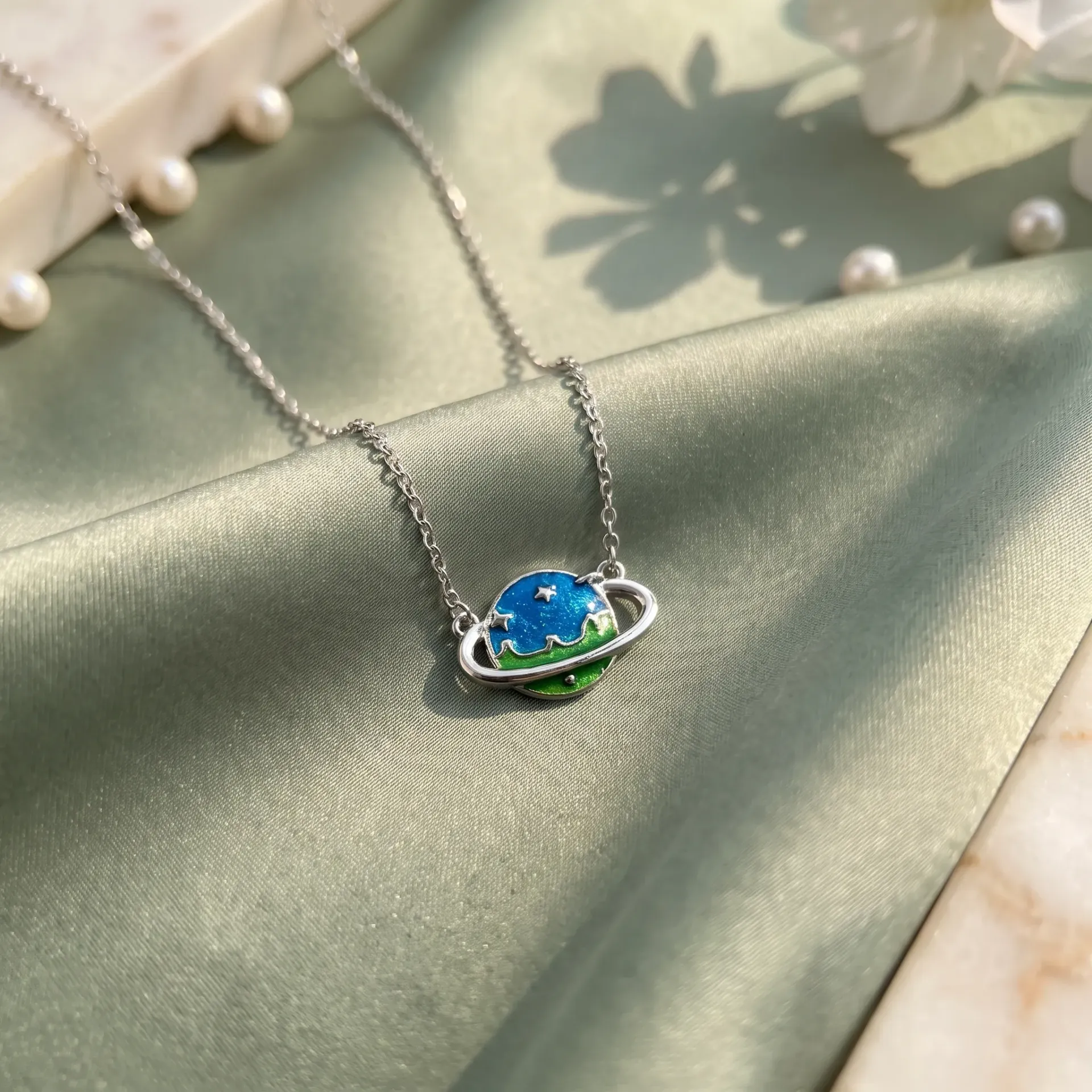[F4514] Planet enamel silver925 necklace