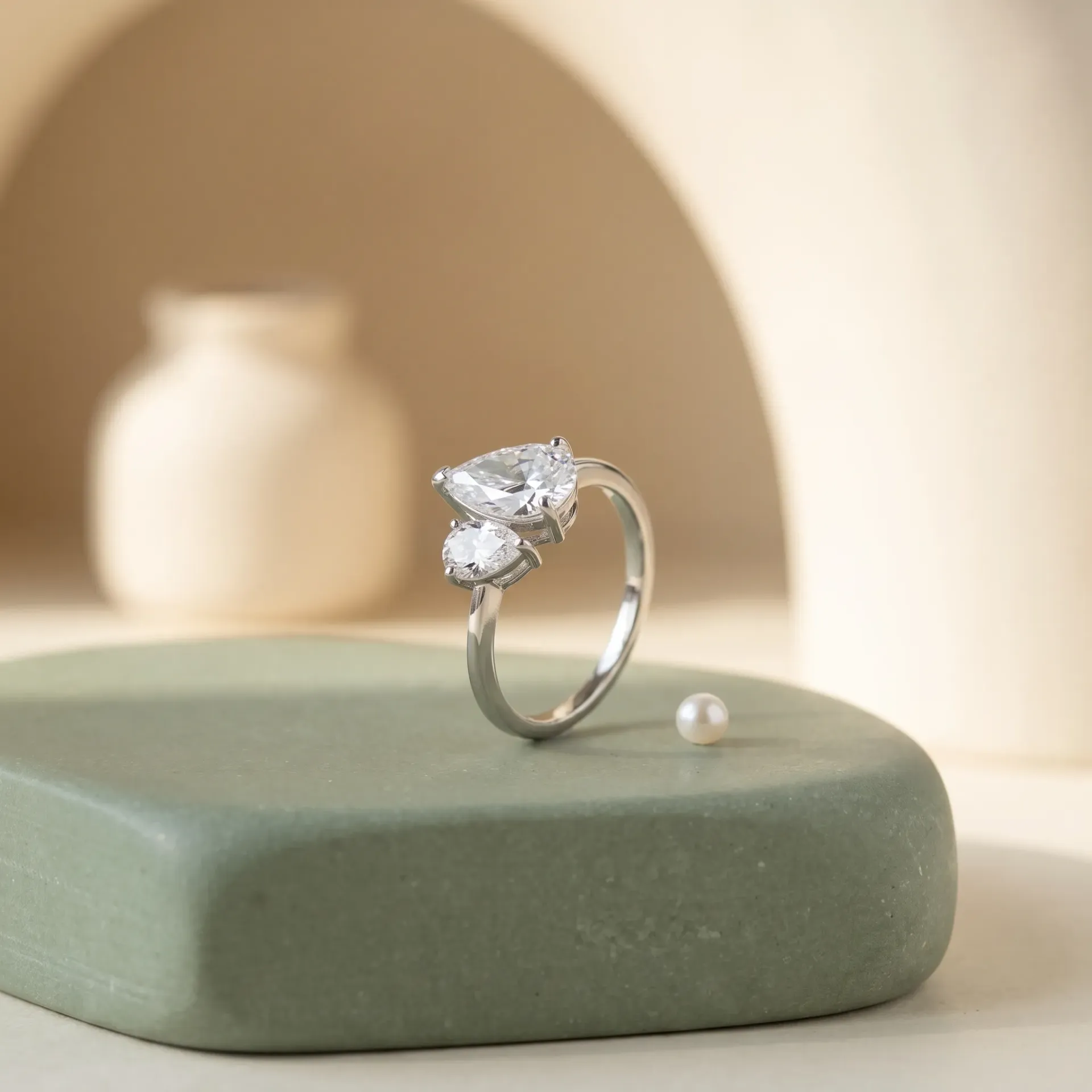Two stones pear oval silver925 ring
