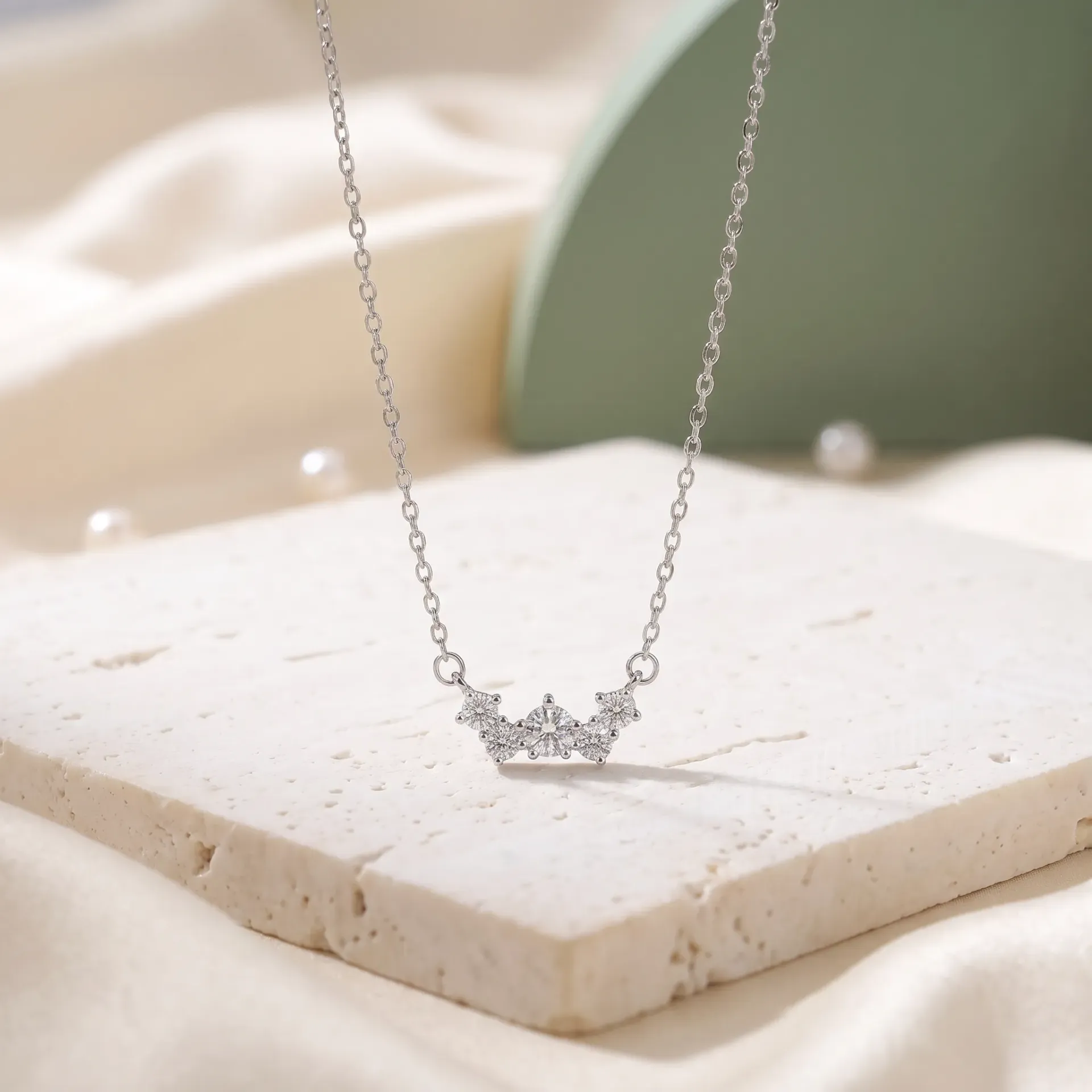 [B25640-N] Marquise cluster silver925 necklace