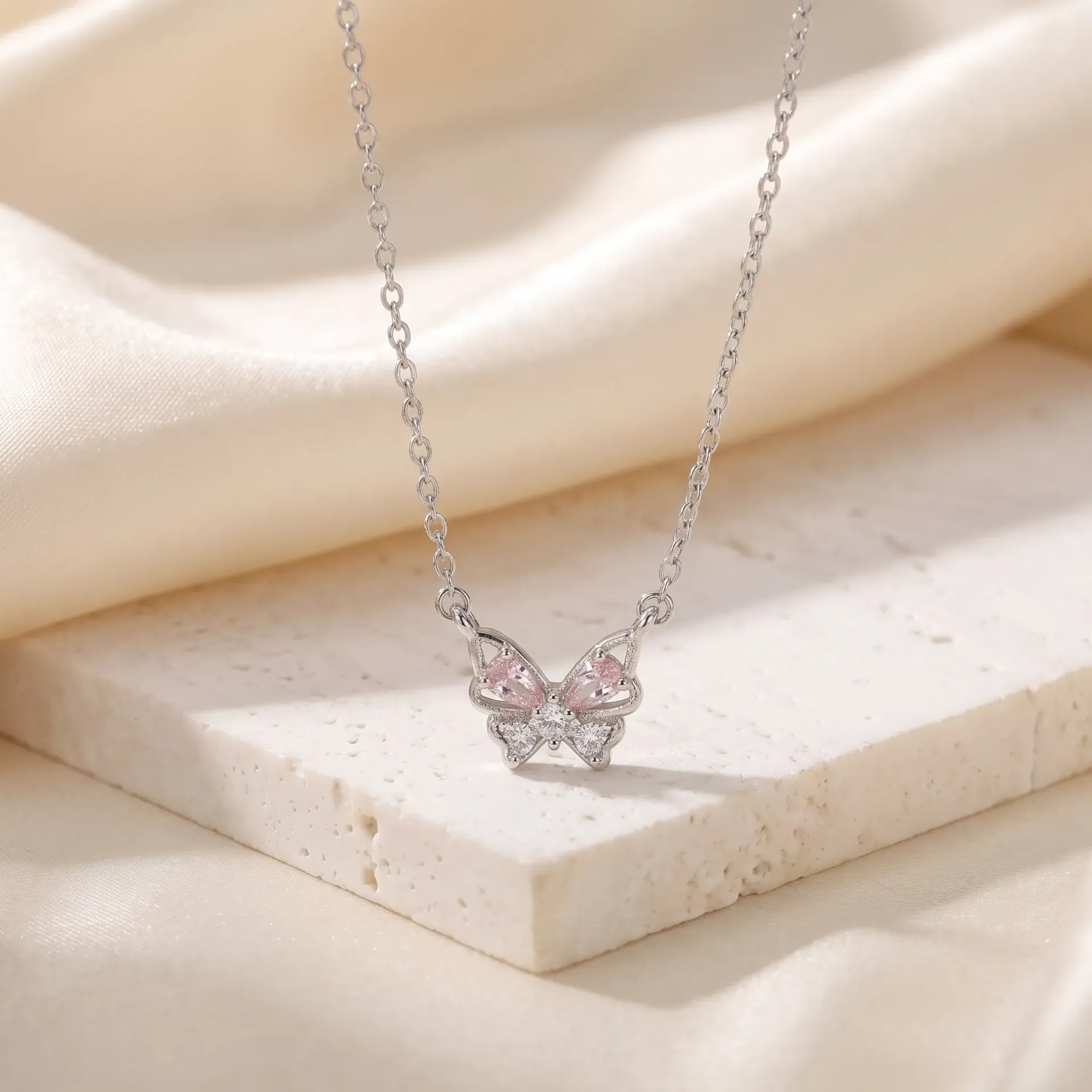 Pink butterfly silver925 necklace