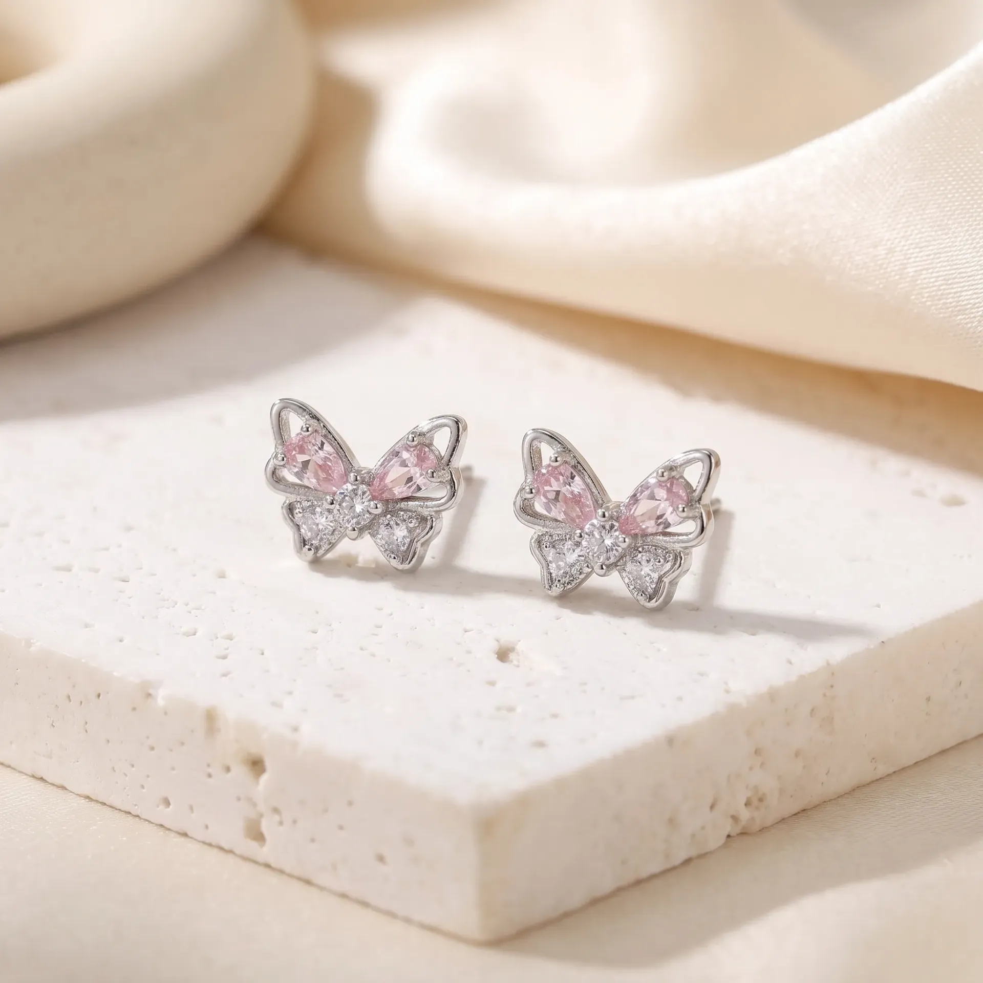Pink butterfly silver925 earrings