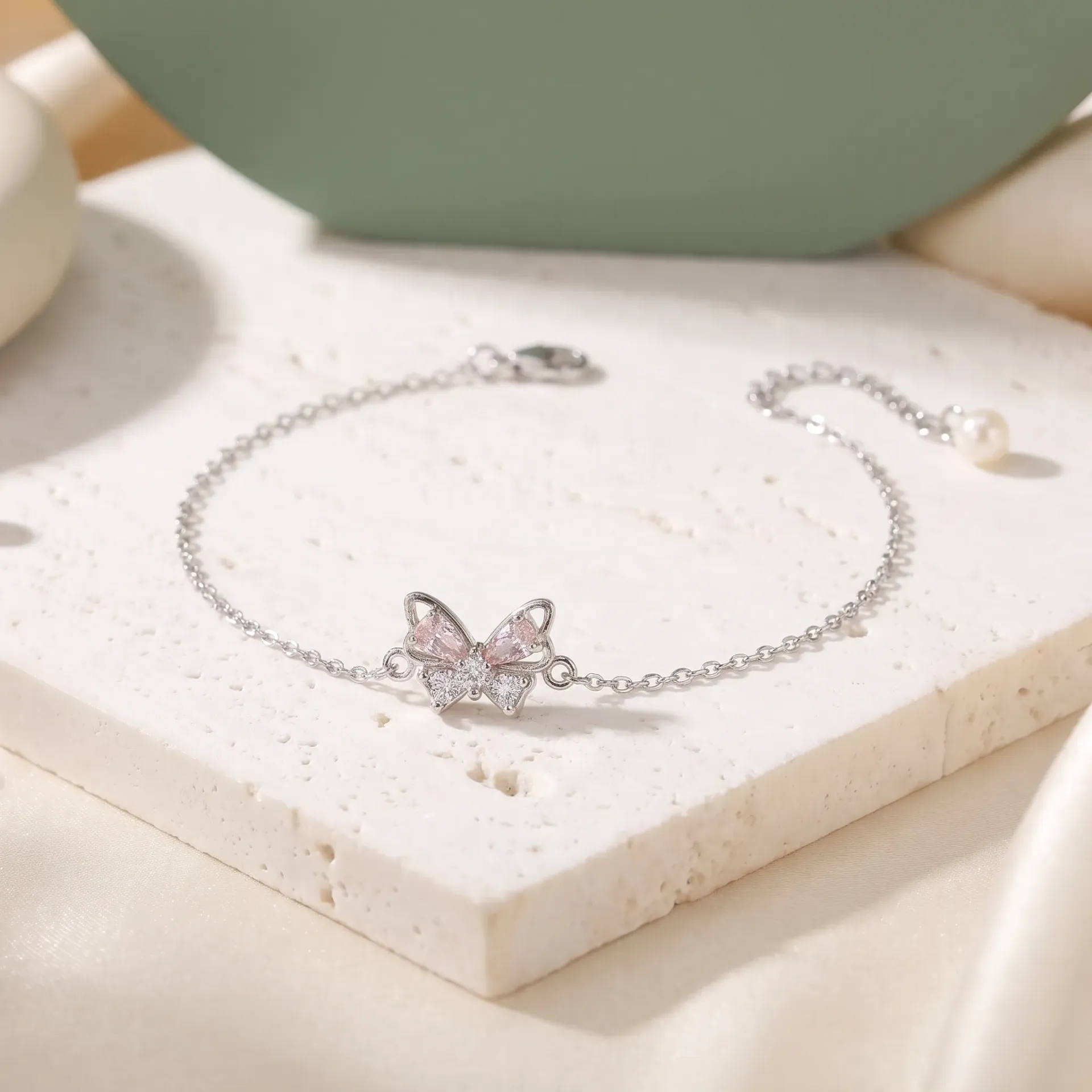 [B25726-B] Pink butterfly silver925 bracelet