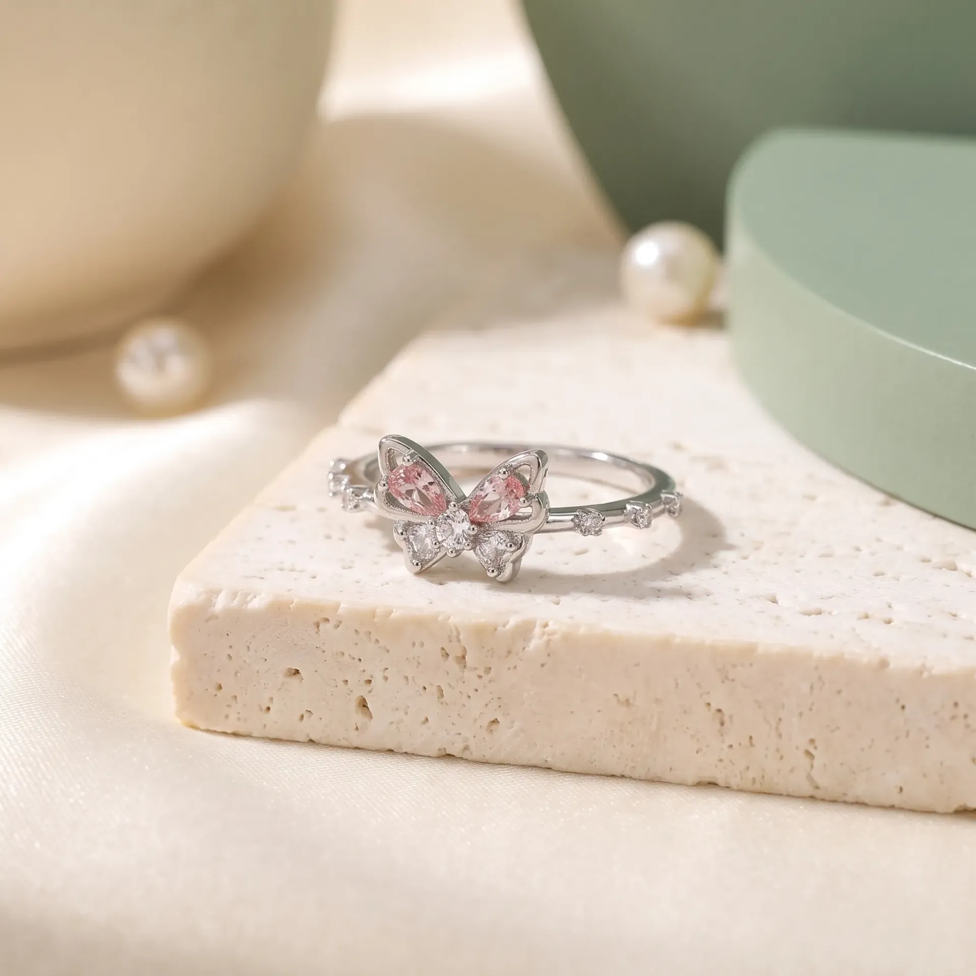 [B25726-R-6] Pink butterfly silver925 ring (6)