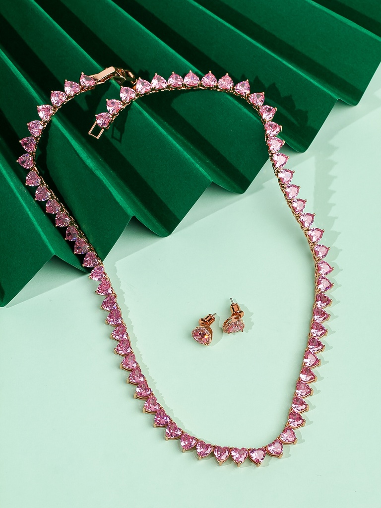 Pink heart zircon choker set