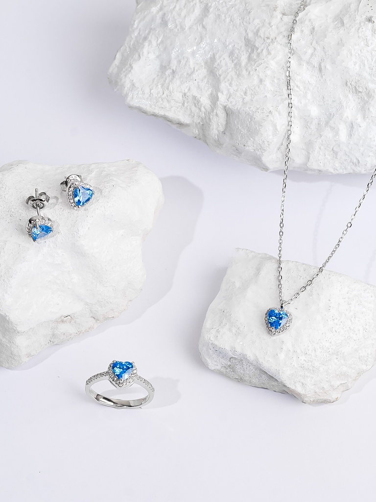 Blue heart shape silver 925 set