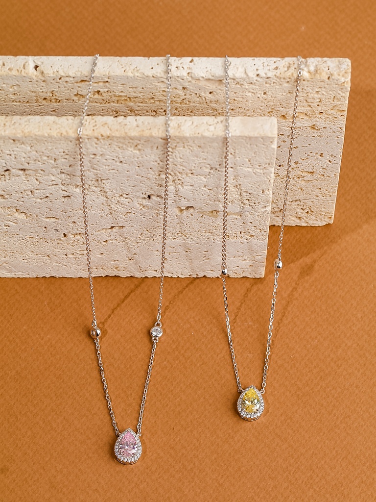 [F3246-PK] Water drop silver 925 with zircon (pink)