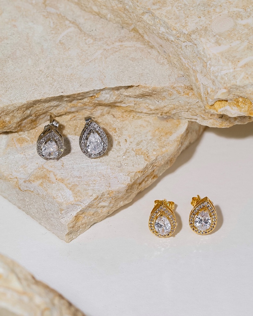 1drop stud earrings white zircon  (gold)