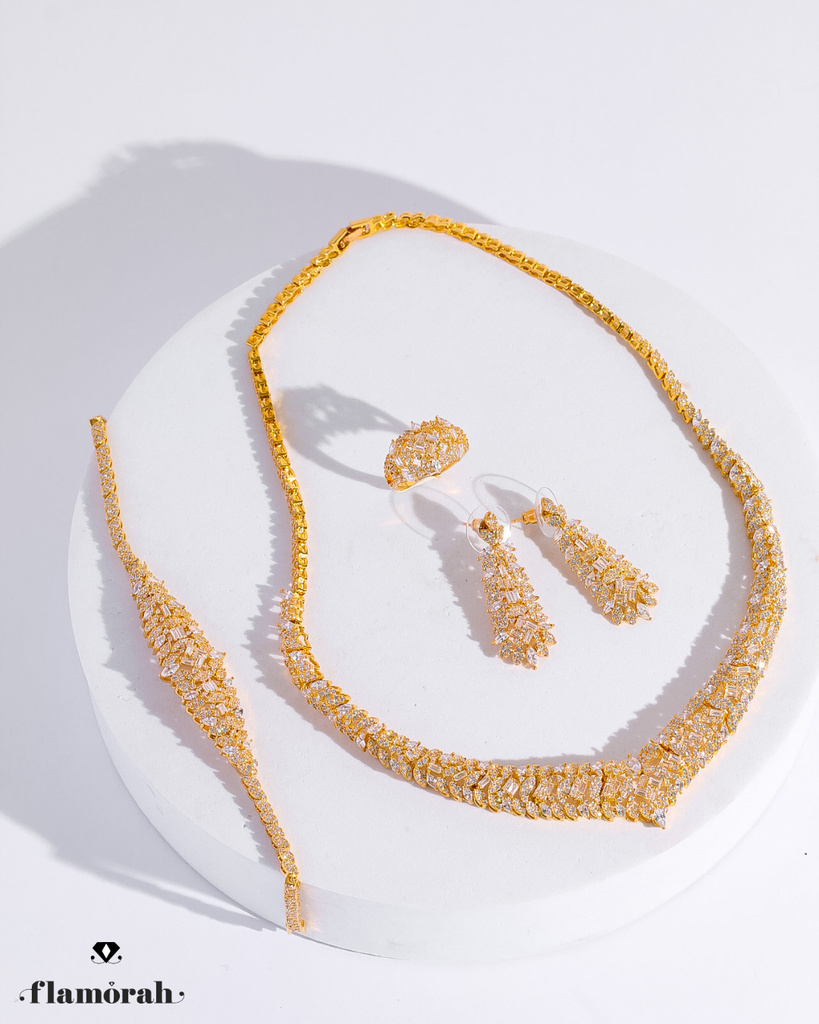 [CN1157-G] طقم زركون عالي الجودة (gold)